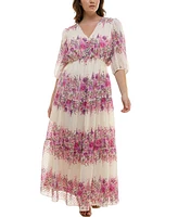 Taylor Plus Floral-Print Chiffon A-Line Midi Dress