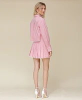 Avec Les Filles Women's Striped Lace-Trimmed Cropped Shirt