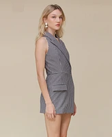 Avec Les Filles Women's Plaid Sleeveless Blazer Romper