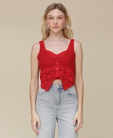 Avec Les Filles Women's Crochet V-Neck Top with Bandeau Underlining