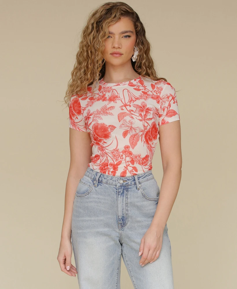 Avec Les Filles Women's Floral-Print Fitted T-Shirt