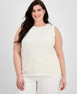 Anne Klein Plus Pucker-Wave Knit Sleeveless Top