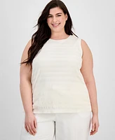 Anne Klein Plus Pucker-Wave Knit Sleeveless Top