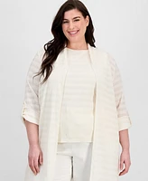 Anne Klein Plus Pucker-Wave Knit Open-Front Cardigan