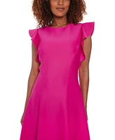 London Times Petite Scuba Flutter-Sleeve Fit & Flare Dress