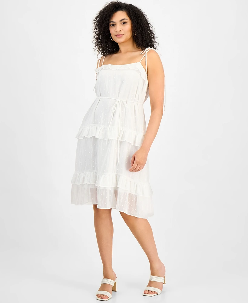julia jordan Women's Clip-Dot Tie-Strap Midi Dress