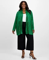 Anne Klein Plus Open-Front Sequin Cardigan