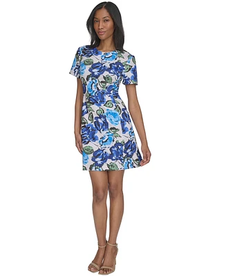 Halston Women's Printed Fit & Flare Short-Sleeve Dress