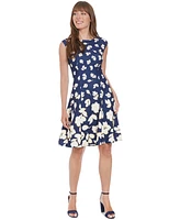 London Times Petite Printed Sleeveless Fit & Flare Dress