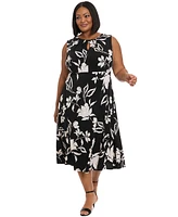 London Times Plus Printed Sleeveless Midi Dress