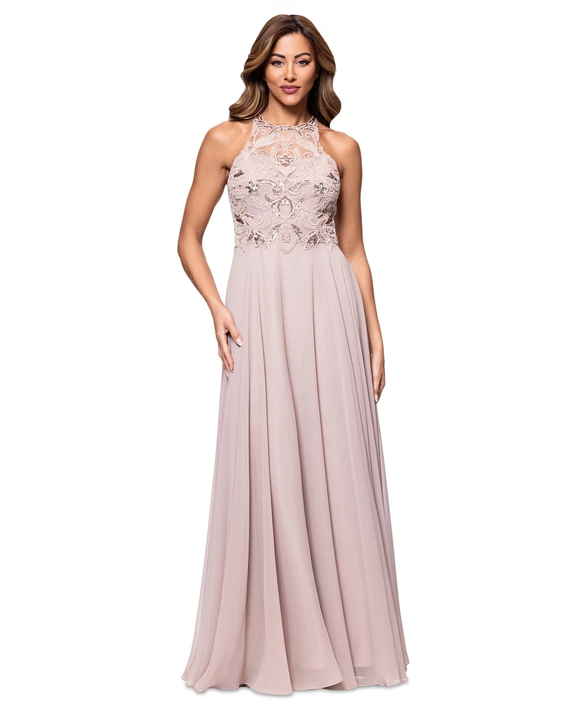 Xscape Petite Beaded Sleeveless High-Neck Gown