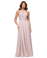 Xscape Petite Beaded Sleeveless High-Neck Gown