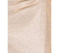 Xscape Petite Sweetheart-Neck Front-Slit Glitter Gown