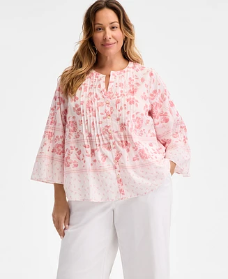Style & Co Plus Size Printed Pintuck Top, Exclusively at Macy's