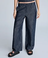 Kenneth Cole Women's Fly Front High Rise Wide-Leg Denim Pants