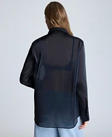 Kenneth Cole Women's Sheer Oversized Tunic Shirt