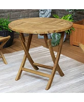 Outdoor Solid Teak Wood with Light Stained Finish Round Patio Dining Table - 32" - Light Brown