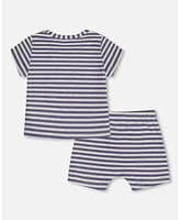 Deux par Baby Boys Cotton Short Sleeve Top And Set Striped Navy