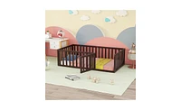 Wood Floor Bed Frame with Fence and Door for Safe and Stylish Kids' Bedroom Design