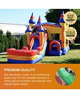 JumpOrange Superhero Bounce House Water Slide Combo with Pool (Blower Included), for Kids and Adults, Wet Dry Use, Tunnel Entrance, Basketball Hoop, O