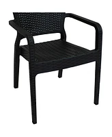 Segonia All-Weather Plastic Outdoor Dining Chair - Faux Wicker Rattan Design - Commercial Grade - Black - 2 Chairs