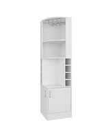 Fm Furniture Page Corner Bar Cabinet with Wine Storage and Glass Rack, White