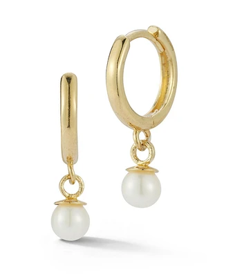 Rachel Zoe 14K Gold Dainty Pearl Charm Huggie Hoop Earrings