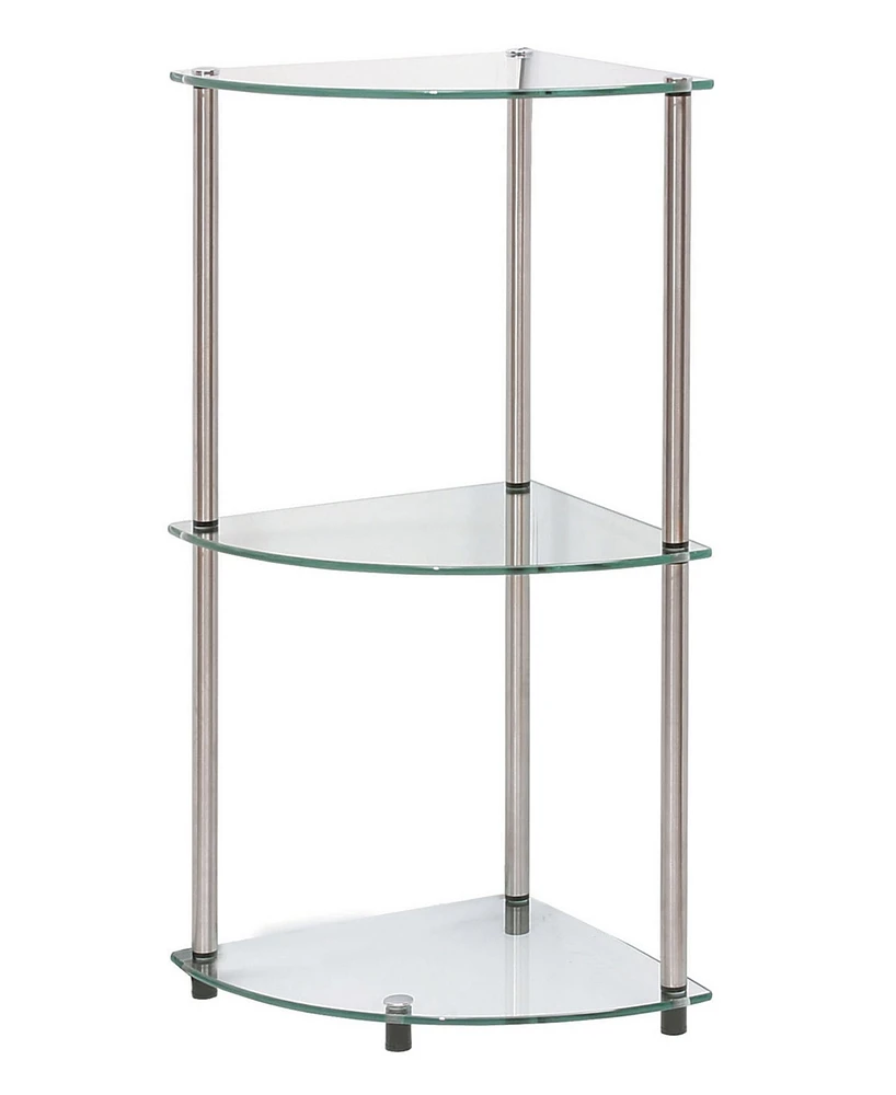 Convenience Concepts 13.75" Glass Designs2Go Classic 3 Tier Corner Shelf