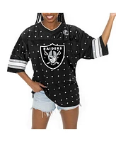 Gameday Couture Women's Black Las Vegas Raiders Kickoff Time Allover Rhinestone Sports Stripe Jersey V-Neck T-Shirt