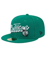 New Era Men's Kelly Green Boston Celtics Sport Night Script Sided 59FIFTY Fitted Hat