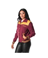 The Wild Collective Women's Burgundy Washington Commanders Suede Full-Snap Bomber Jacket