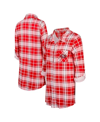 Concepts Sport Women's Scarlet San Francisco 49ers Ashford Plaid Knit Nightshirt