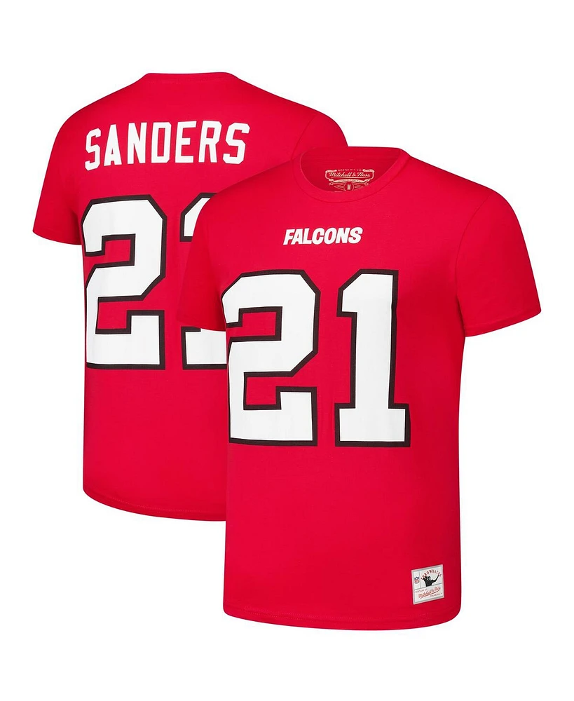 Mitchell & Ness Men's Red Deion Sanders Atlanta Falcons Retired Player Throwback Name Number T-Shirt