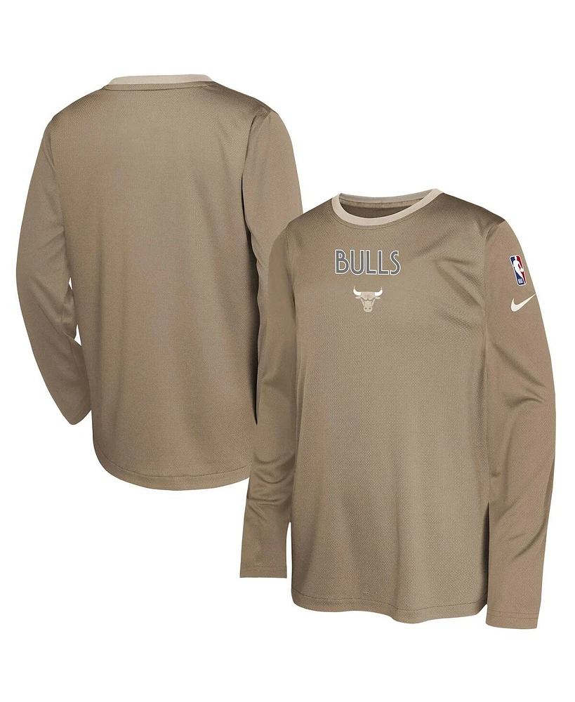 Nike Big Boys and Girls Tan Chicago Bulls 2024/25 City Edition Pregame Performance Long Sleeve Shooting T-Shirt