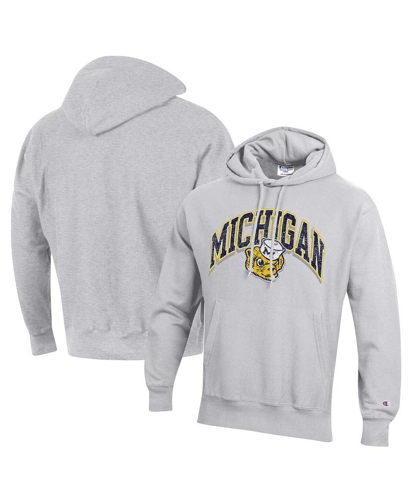 Champion Men's Heather Gray Michigan Wolverines Vault Late Night Reverse Weave Pullover Hoodie