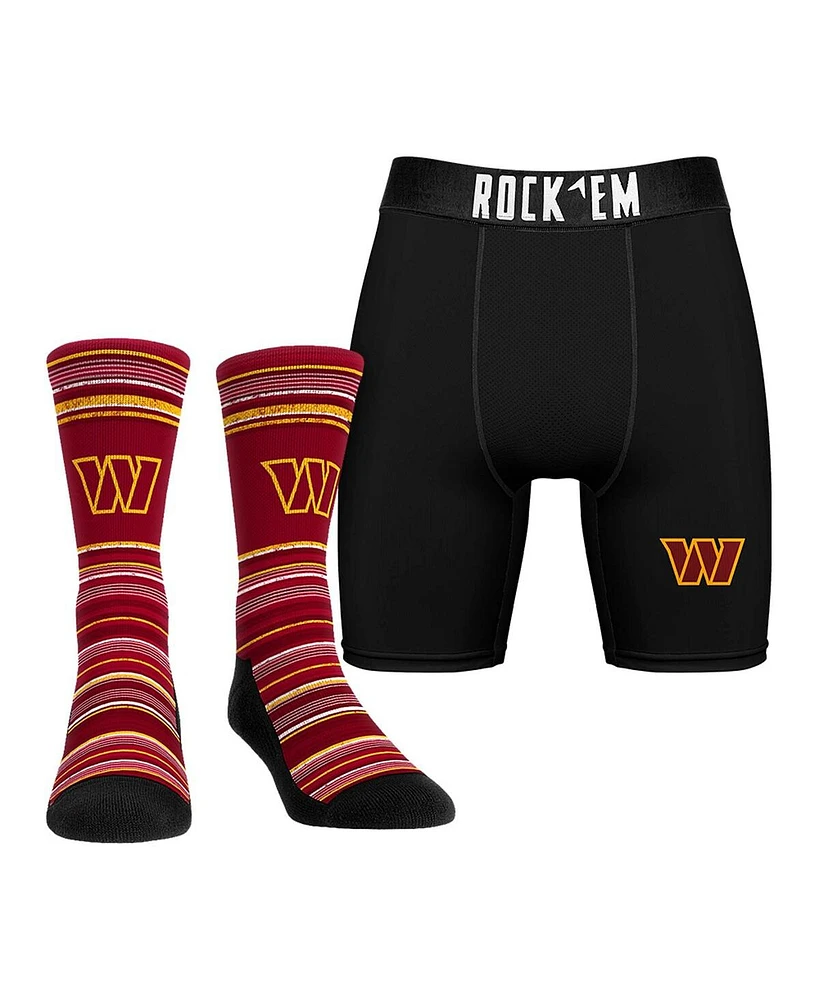 Rock 'Em Men's Washington Commanders Primary Crew Socks Boxer Briefs Combo Pack