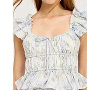 En Saison Women's Scarlet Floral Cotton Peplum Top