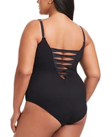 Bleu by Rod Beattie Plus Pucker Up Lace-Down Over-The-Shoulder Swimsuit