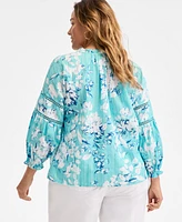 Style & Co Plus Printed Split-Neck Top, Exclusively at Macy's