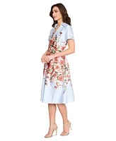 Tahari Women's Floral-Print Textured Fit & Flare Dress