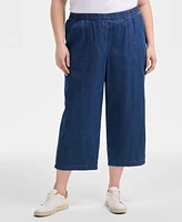 Style & Co Plus Chambray Pull-On Cropped Pants, Exclusively at Macy's