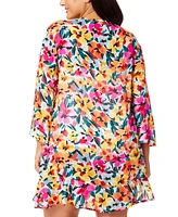 Anne Cole Plus Floral-Print Flounce Tunic Swim Cover-Up