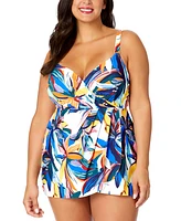 Anne Cole Plus Size Printed Surplice Swim Dress