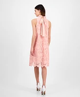 Anne Klein Women's Ruffle-Neck Sleeveless Shift Lace Dress