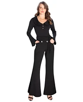 HotSquash London Women's Bell-Bottom Jumpsuit with Collar Detail