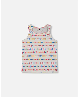 Deux par Big Girls Tank Top With Knots White And Multicolored Candies