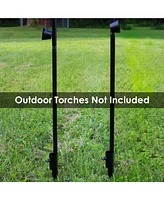 Garden Stakes for Outdoor Lights - Metal Ground Spike for Solar Lights and Live Flame Torches - Steel Torch Stake