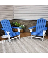 All-Weather Red/White Outdoor Adirondack Chairs with Drink Holders - Set of 2 Heavy Duty Hdpe Weatherproof Patio Chair