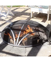 Black Reinforced Steel Mesh Fire Pit Spark Screen with Ring Handle