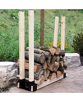 Firewood Log Storage Rack Bracket Kit - Adjustable Length - For Fire Pit Area, Patio, or Yard